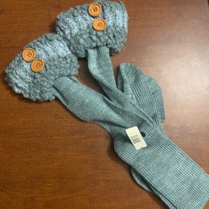 Simply Noelle Women's Blue Seaglass Knubby Stripe Boot Knit Socks with Buttons